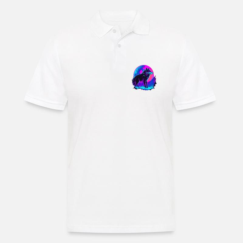 Colorful Wolf Neon Moon Synthwave - Männer Poloshirt - Weiß