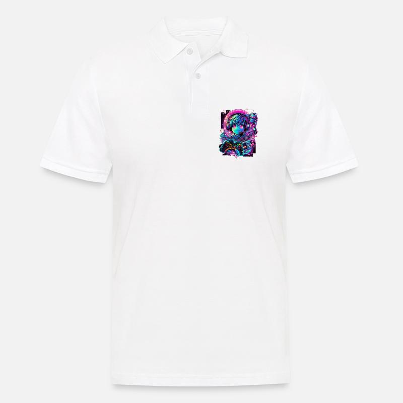 Gamer Controller Anime Synthwave Art - Männer Poloshirt - Weiß
