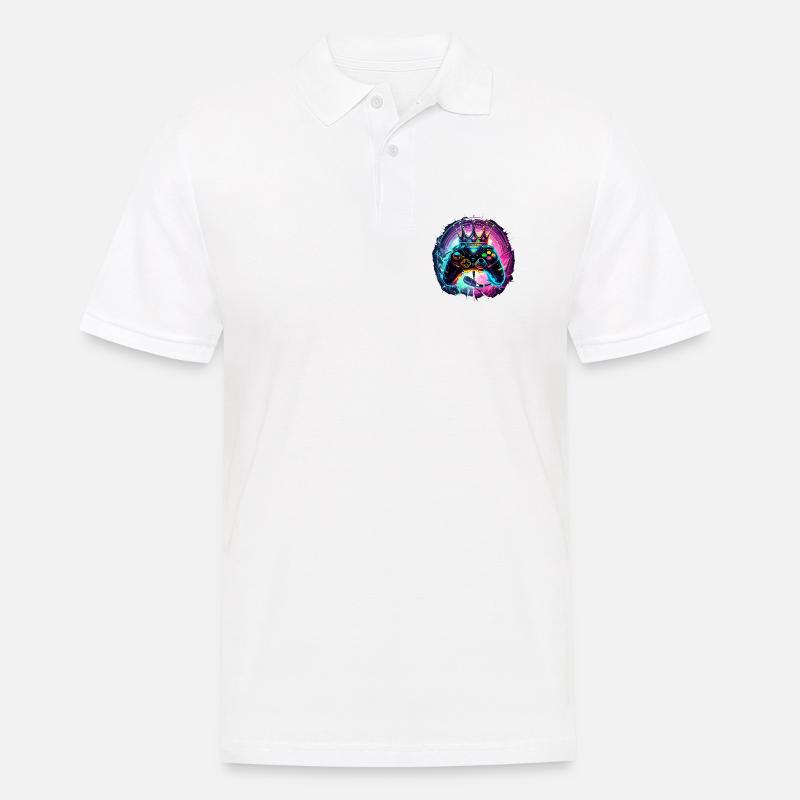 Gaming Controller mit Headset und Krone - Männer Poloshirt - Weiß