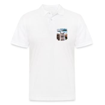 Funny British Shorthair Cat selfie with Alien UFOs - Men's Polo Shirt - white - Front - Kai (181cm)
