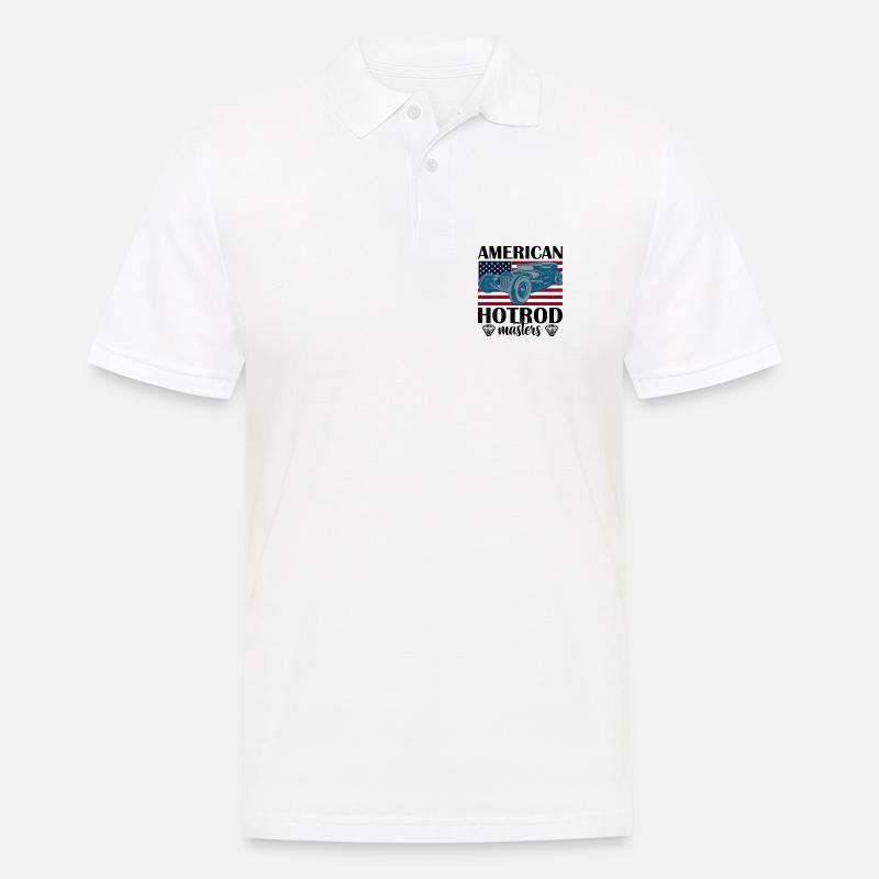 Amerikanisches Oldtimer mit Flaggenhintergrund - Männer Poloshirt - Weiß
