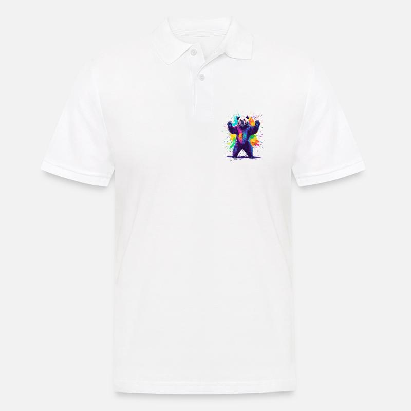 Bär mit bunter Farbexplosion - Männer Poloshirt - Weiß