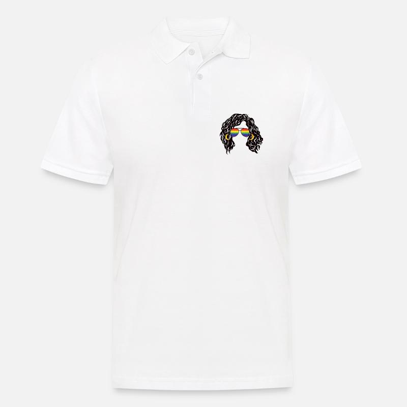 Regenbogenschattierungen Lockiges Afro-Mädchen-Haar Pride Retro - Männer Poloshirt - Weiß