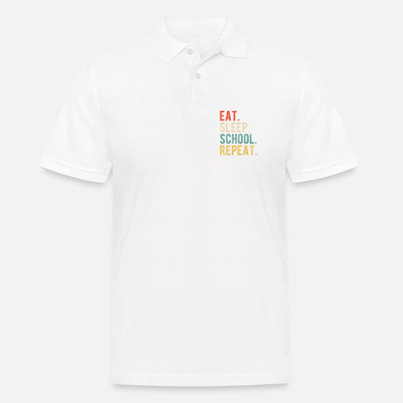 Spis, sov Skole Gentag Retro Typografi - Herre poloshirt - hvid