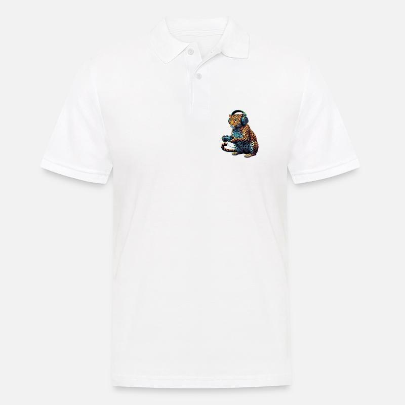 Leopard Gaming Tier Videospiele Lustiger Leopard - Männer Poloshirt - Weiß