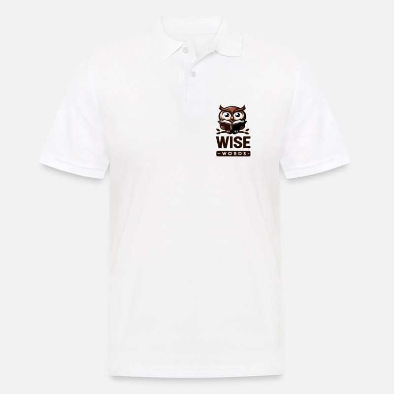 Weise Eule mit Buch – Wörter - Männer Poloshirt - Weiß