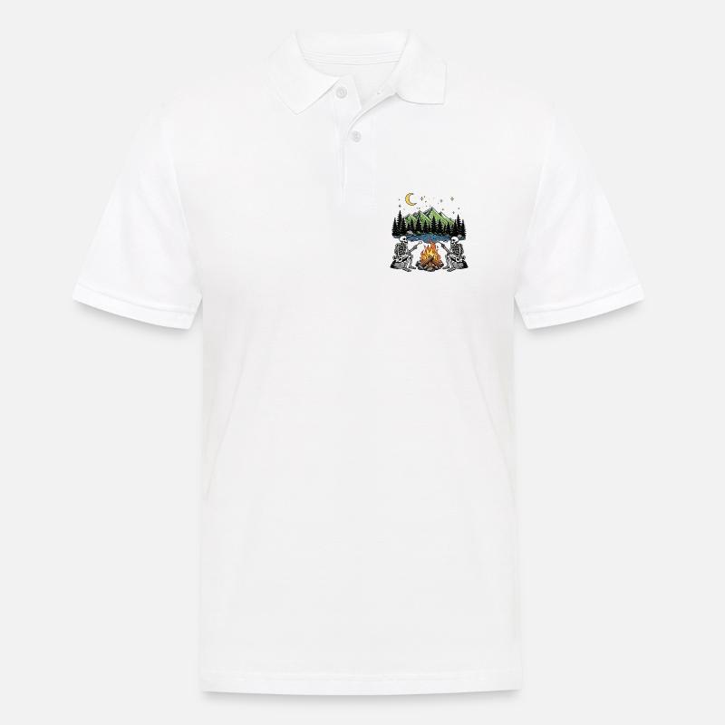 Skeleton Campfire Night Marshmallow Camping Camp - Männer Poloshirt - Weiß