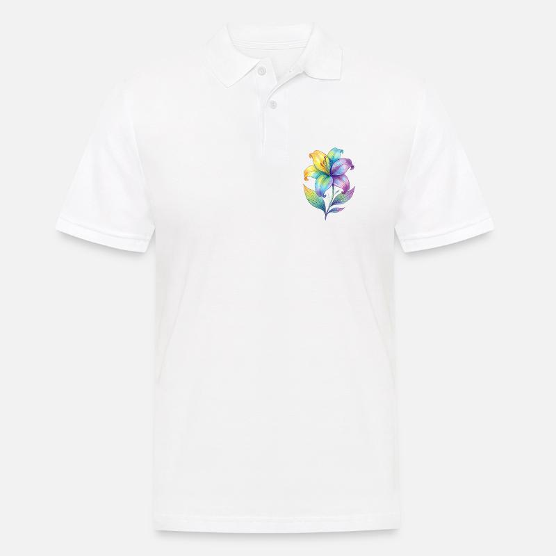 Dipinto ad acquerello con giglio arcobaleno - Polo da uomo - bianco