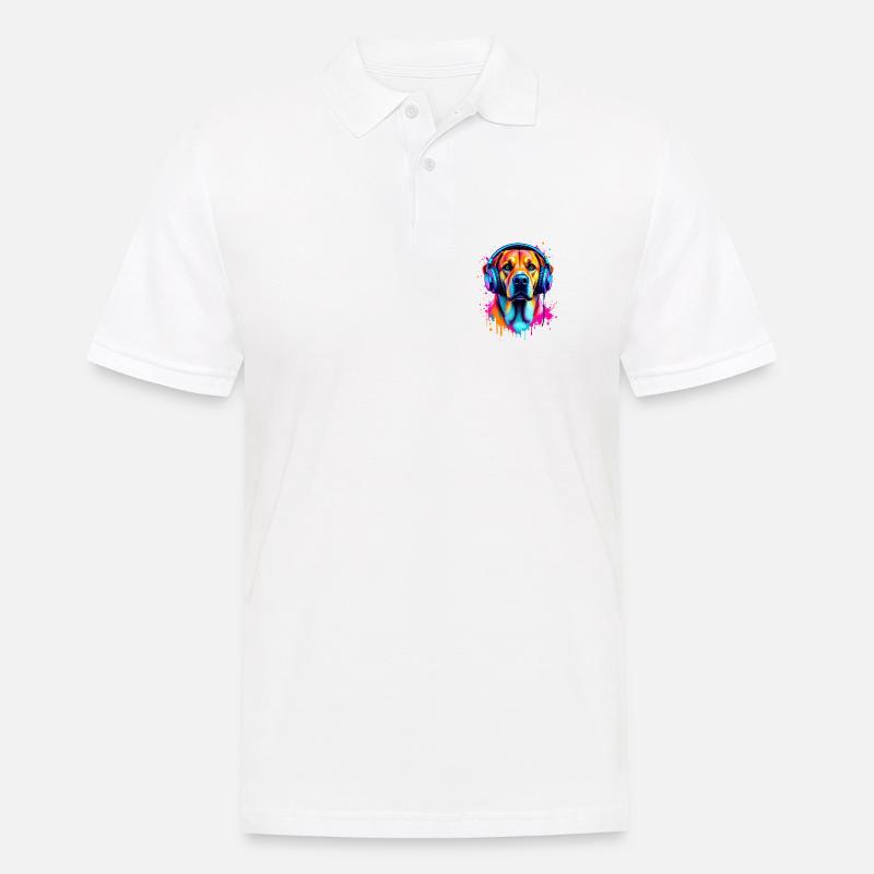 Labrador mit Kopfhörer - Männer Poloshirt - Weiß