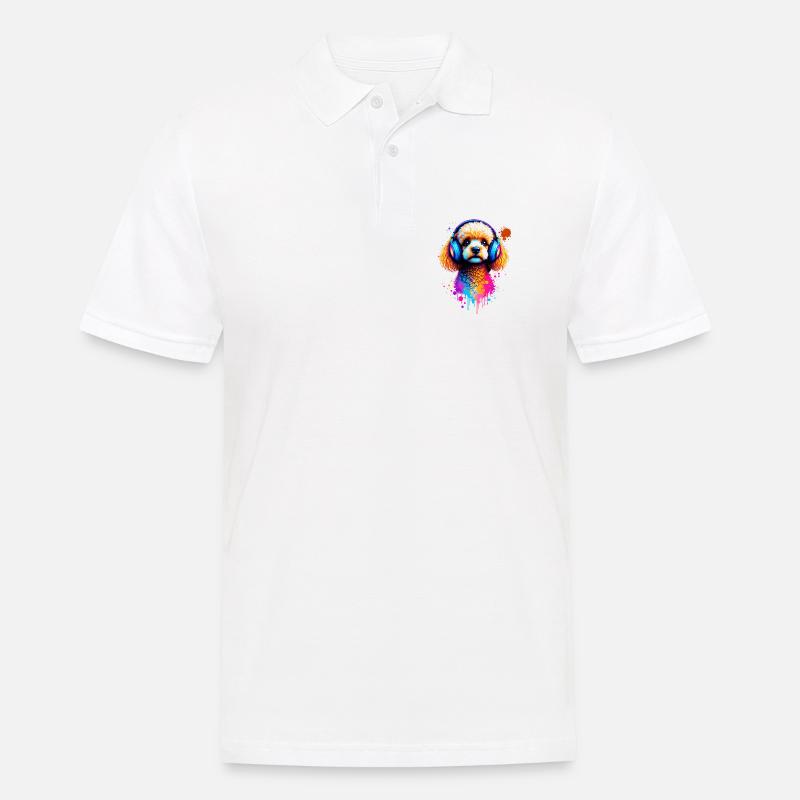 Pudel Hund mit Kopfhörern - Männer Poloshirt - Weiß