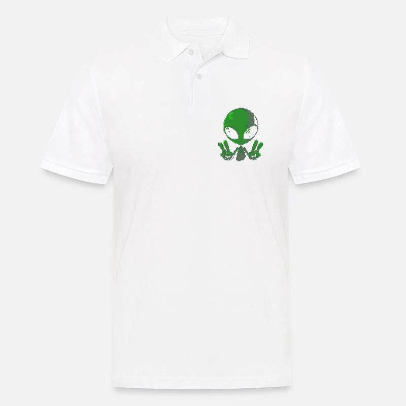 Pixel grünes Alien-Friedenszeichen - Männer Poloshirt - Weiß