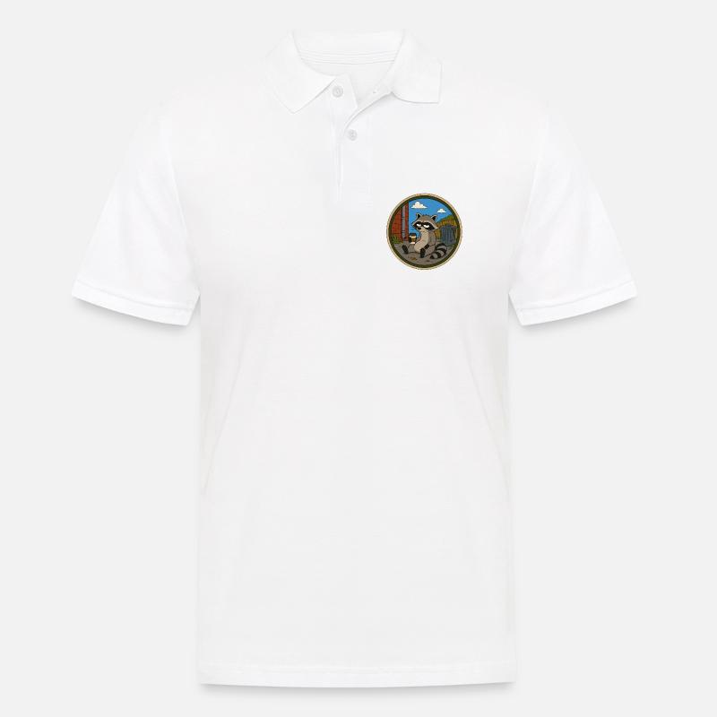 Waschbär in der Kaffeepause - Männer Poloshirt - Weiß