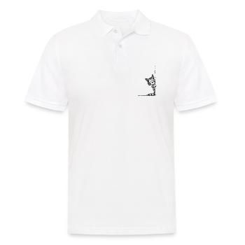 Getigerte Katze Sketch schaut um die Ecke - Männer Poloshirt - Weiß - Vorne - Kai (181cm)