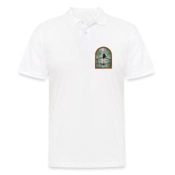 Schwarzer Kater angelt Koi im Seerosenteich - Männer Poloshirt - Weiß - Vorne - Kai (181cm)