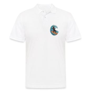 Schwarzer Kater surft auf Pizza Welle - Männer Poloshirt - Weiß - Vorne - Kai (181cm)