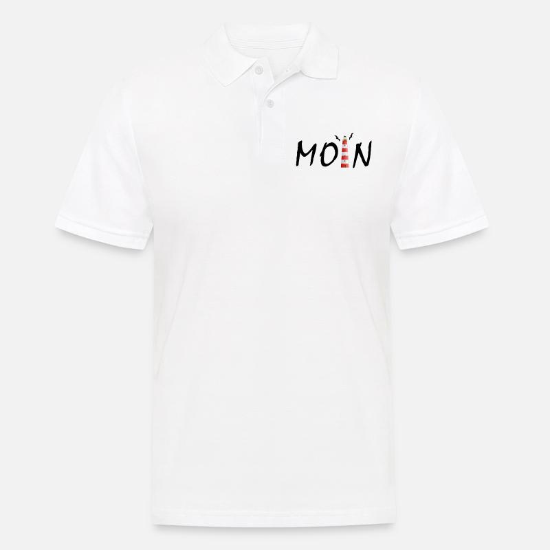 Moin mit Leuchtturm und Möwen, schwarz - Männer Poloshirt - Weiß