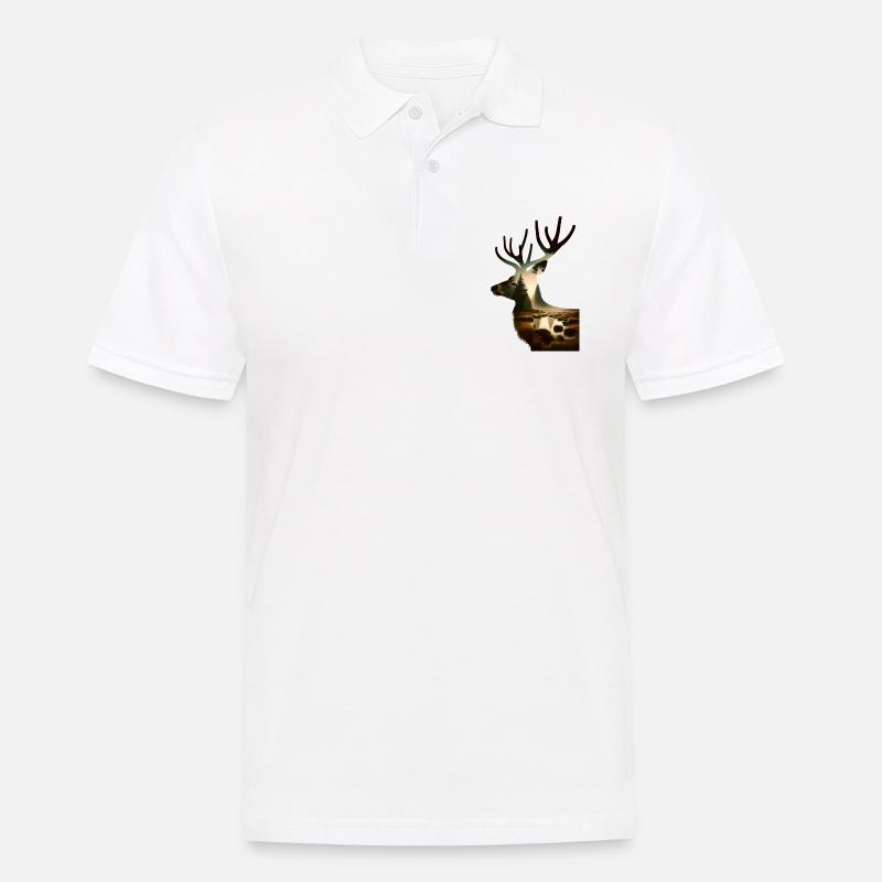 Nature in Deer Pattern - Männer Poloshirt - Weiß