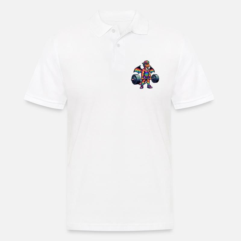Rainbow Dragon Deadlifting - Männer Poloshirt - Weiß