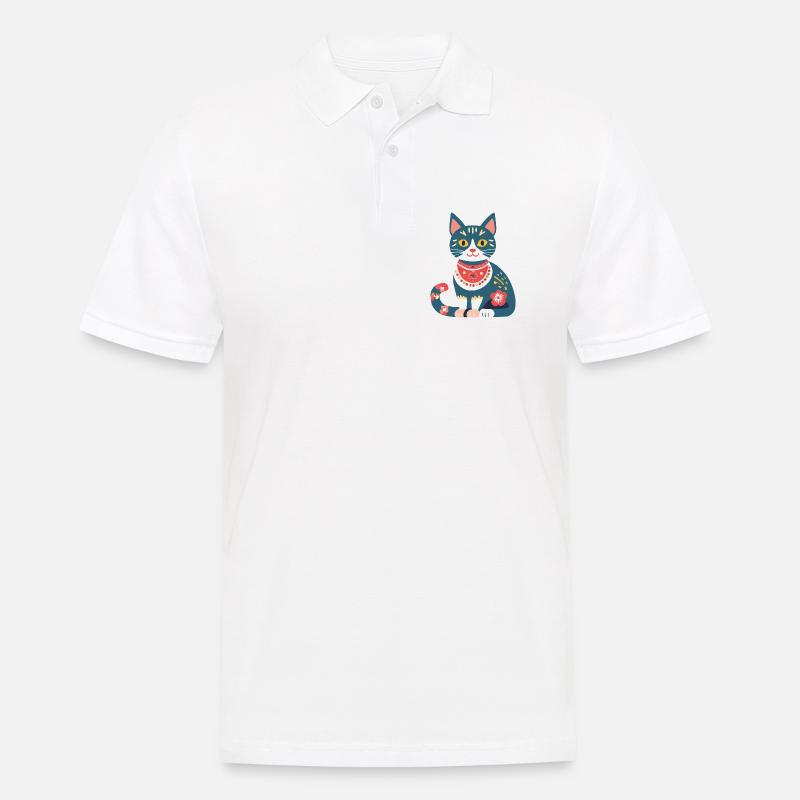 süße Folklore-Katze - Männer Poloshirt - Weiß