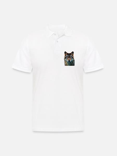 The Sapphire Gaze: Intensives Porträt eines Wolfes - Männer Poloshirt - Weiß