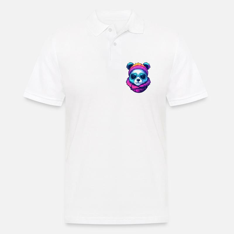 Neon-Regenbogenbär-Straßenstil mit Sonnenbrille - Männer Poloshirt - Weiß
