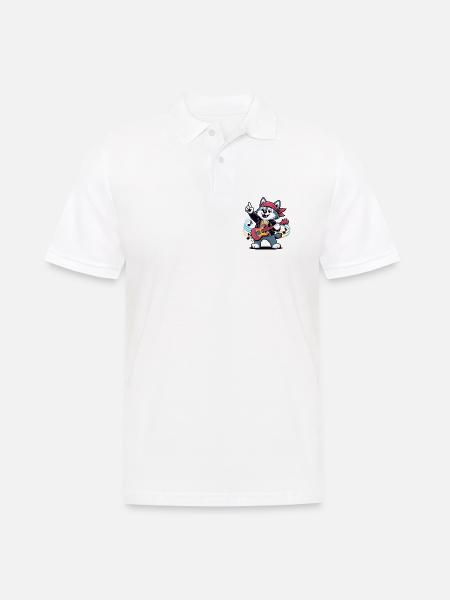 KATZE GITARRE - Männer Poloshirt - Weiß