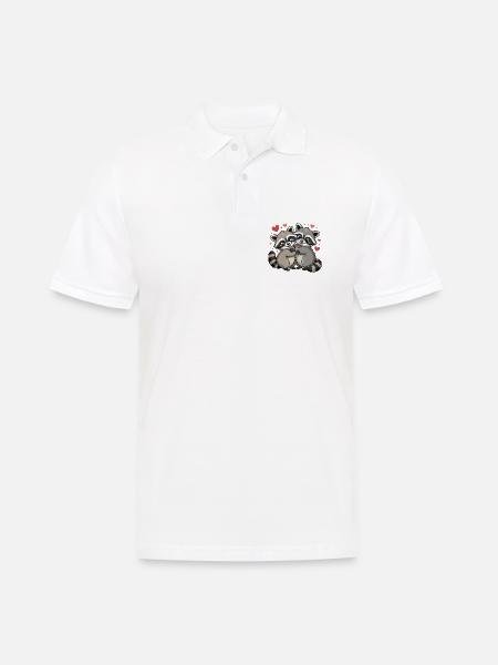 Niedlilches Waschbär Paar mit Herzen - Männer Poloshirt - Weiß