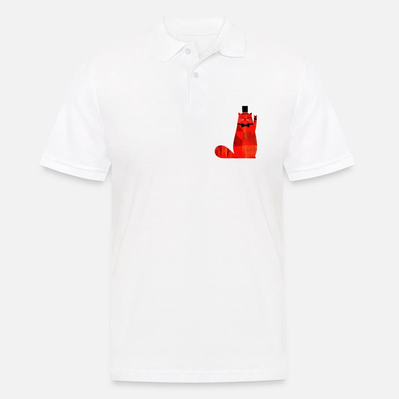 Rote Katze mit Fliege und Zylinder - Männer Poloshirt - Weiß