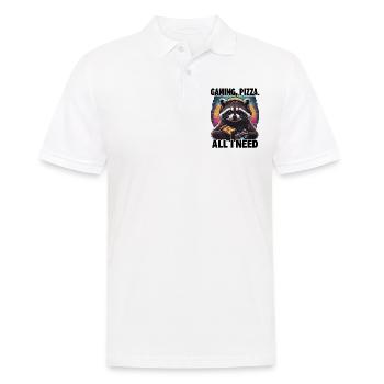 Funny Raccoon Gaming Pizza Gamer Gamer Gaming - Men's Polo Shirt - white - Front - Kai (181cm)