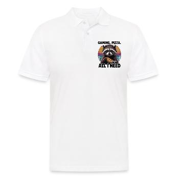 Funny Raccoon Gaming Pizza Gamer Gamer Gaming - Men's Polo Shirt - white - Front - Kai (181cm)