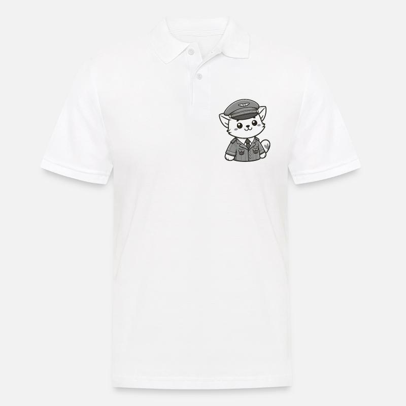 Cute Cat Pilot - Männer Poloshirt - Weiß