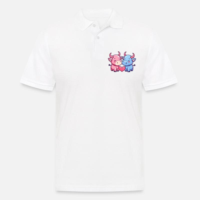 Stier Comic Paar Liebe - Männer Poloshirt - Weiß