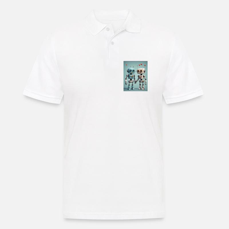 Roboter Pärchen - Männer Poloshirt - Weiß