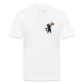 Pride-Katze mit Regenbogenflagge – Vielfalt - Männer Poloshirt - Weiß - Vorne - Kai (181cm)