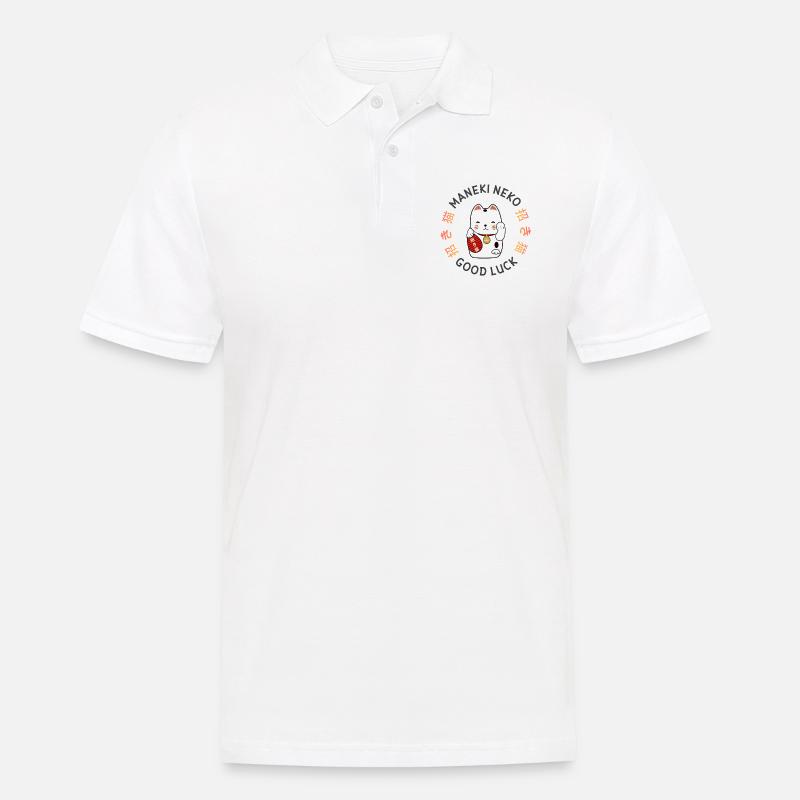 Lucky Cat - Männer Poloshirt - Weiß