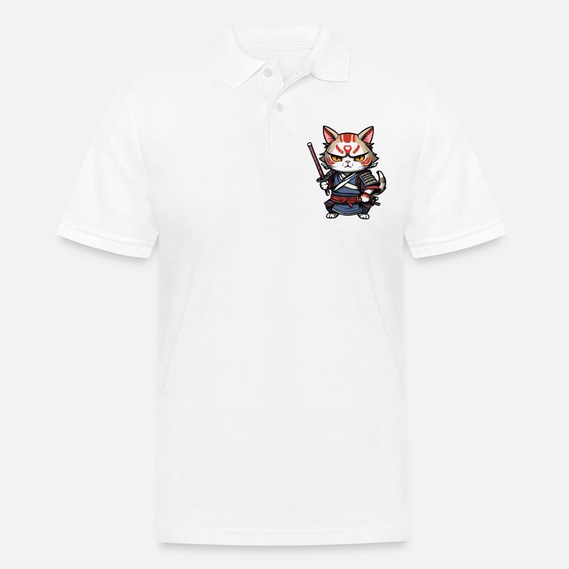 Samurai-Katze #7 - Männer Poloshirt - Weiß