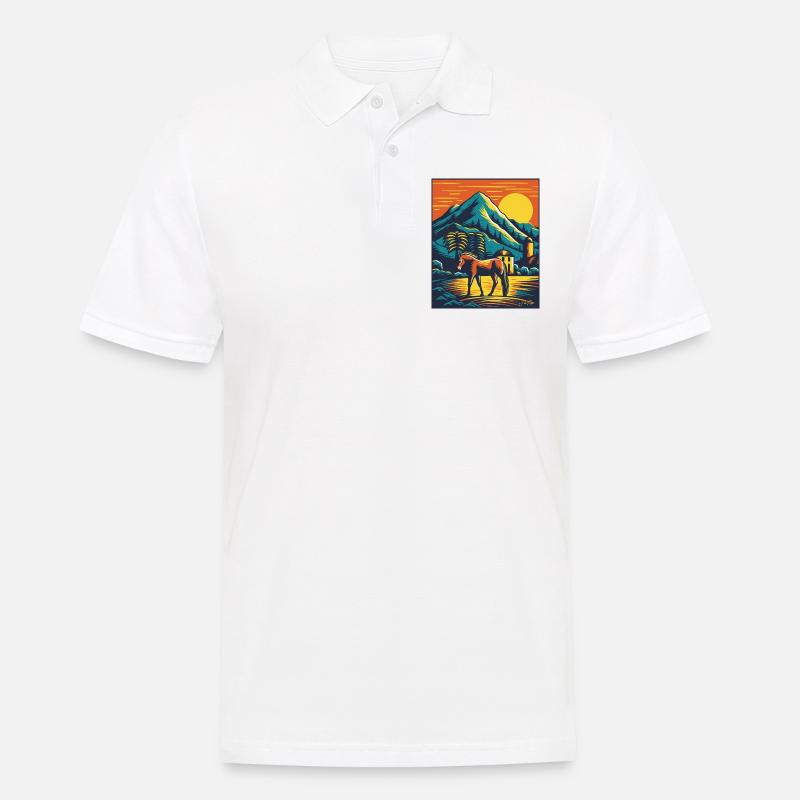 Bunter Pferdehof mit Pferd - Männer Poloshirt - Weiß