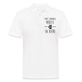 Tout travail mérite sa bière : humour,alcool - Polo Homme - blanc - Devant - Kai (181cm)