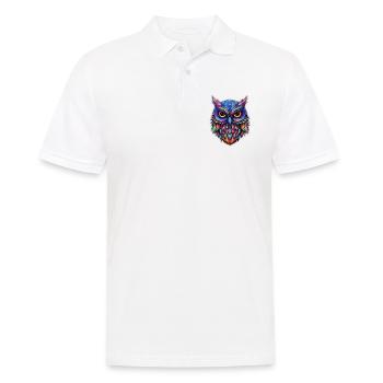 Leuchtendes Nocturne: Holographische Eulenpracht - Männer Poloshirt - Weiß - Vorne - Kai (181cm)