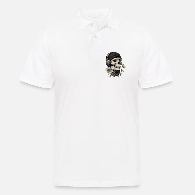 Schädel mit Kopfhörer und Rose - Männer Poloshirt - Weiß