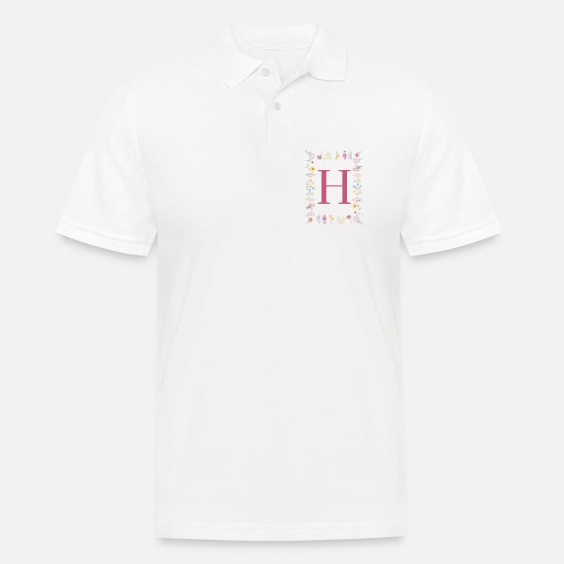 Florale Initialen "H", Buchstaben Monogramm - Männer Poloshirt - Weiß