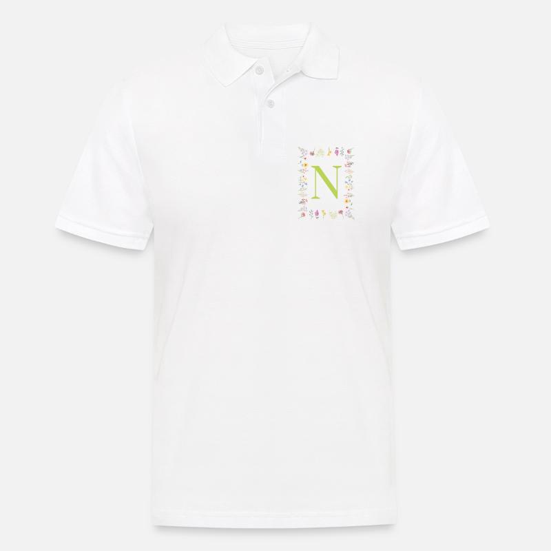 Florale Initialen " N ", Buchstaben Monogramm  - Männer Poloshirt - Weiß
