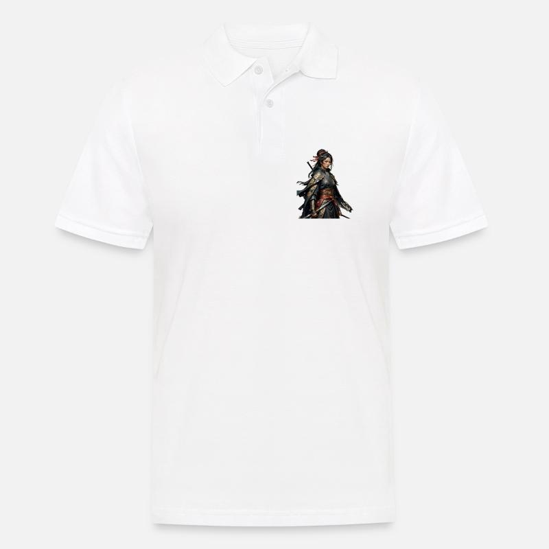 Schwarze Samuraiin mit Goldmustern - Männer Poloshirt - Weiß