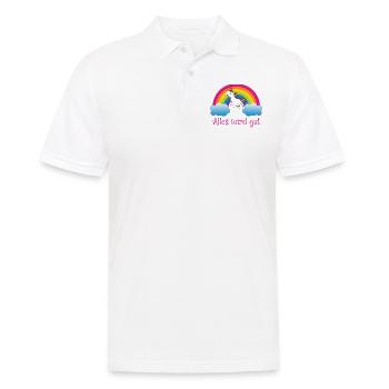 Regenbogen Einhorn Spruch Alles wird gut - Männer Poloshirt - Weiß - Vorne - Kai (181cm)