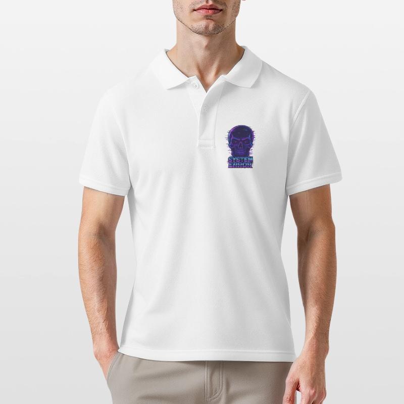 Neon Glitch Schädel mit Systemfehlertext Männer Poloshirt