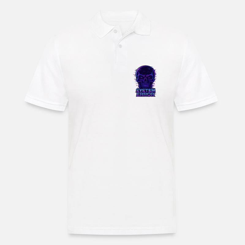 Neon Glitch Schädel mit Systemfehlertext - Männer Poloshirt - Weiß