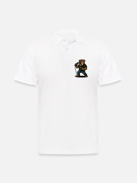 Rock Singer Bulldog with Microphone Art - Men's Polo Shirt - white