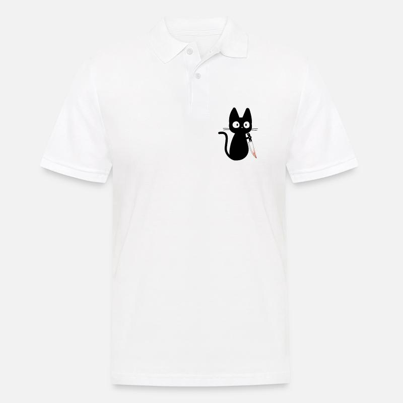 Katze mit Messer Humor Geschenkidee - Männer Poloshirt - Weiß