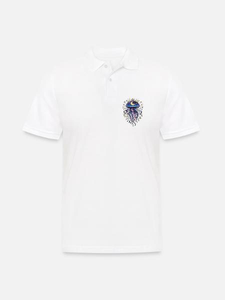 Quallen, kosmische Galaxie, Mond und Sterne - Männer Poloshirt - Weiß