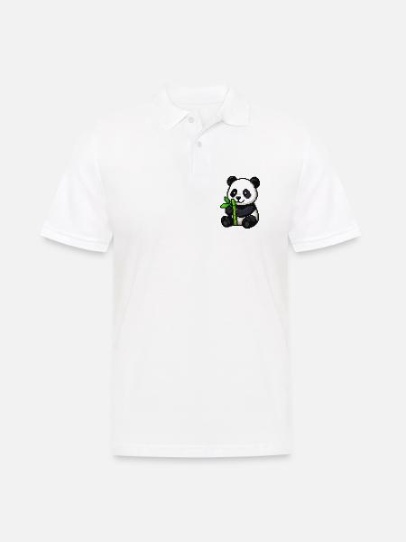 Pixelpanda mit Bambus - Männer Poloshirt - Weiß